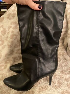 Classic Black Leather Knee-High Stiletto Boots - Women's